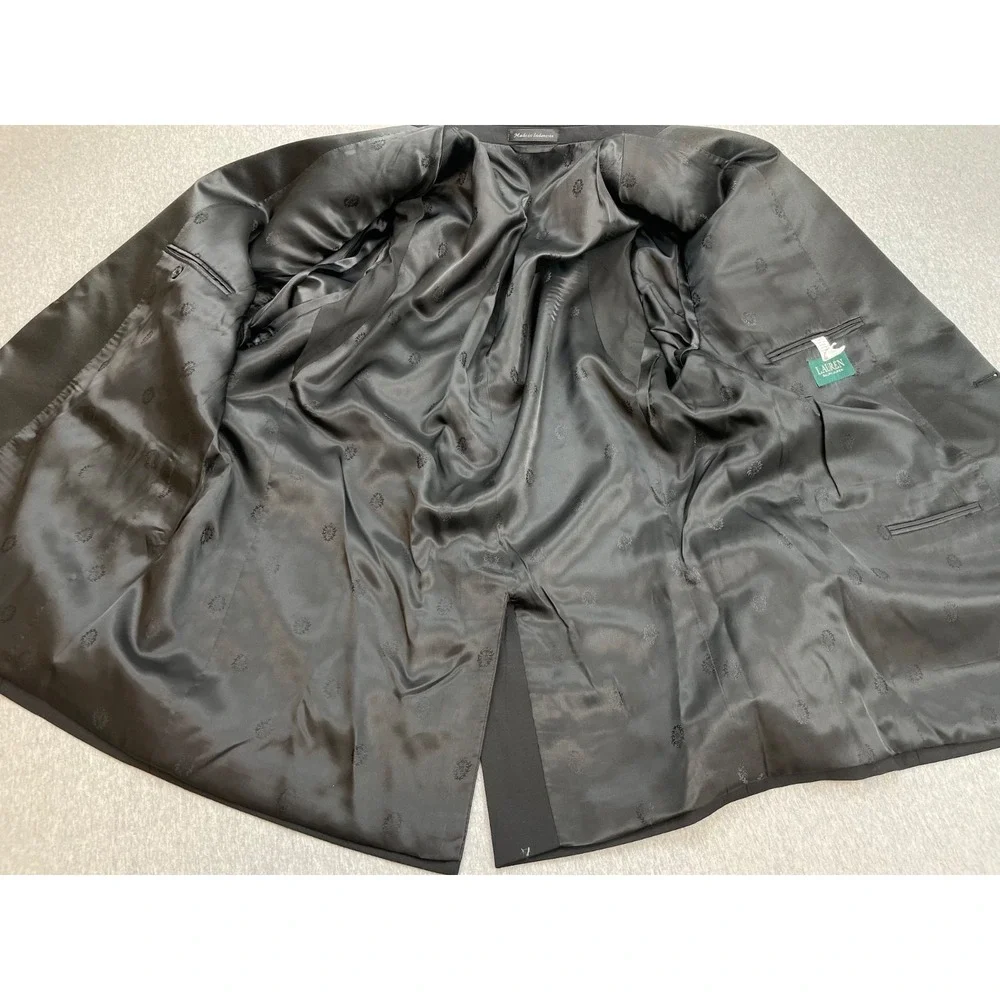 Lauren Ralph Lauren Tuxedo Jacket Mens 46R Black Wool Blend Satin Peak Lapel
